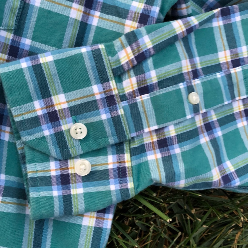 👕 Banana Republic; Men’s Green/Blue Plaid Shirt M - Picture 4 of 10